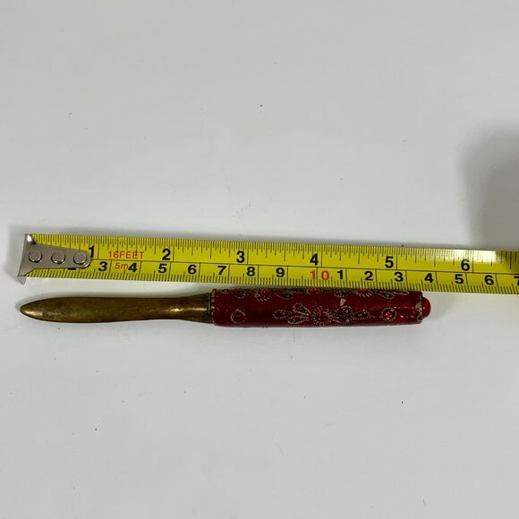 Vintage Red Enamel Letter Opener & Magnifying Glass Set - Floral Design Handles - Picture 6 of 8